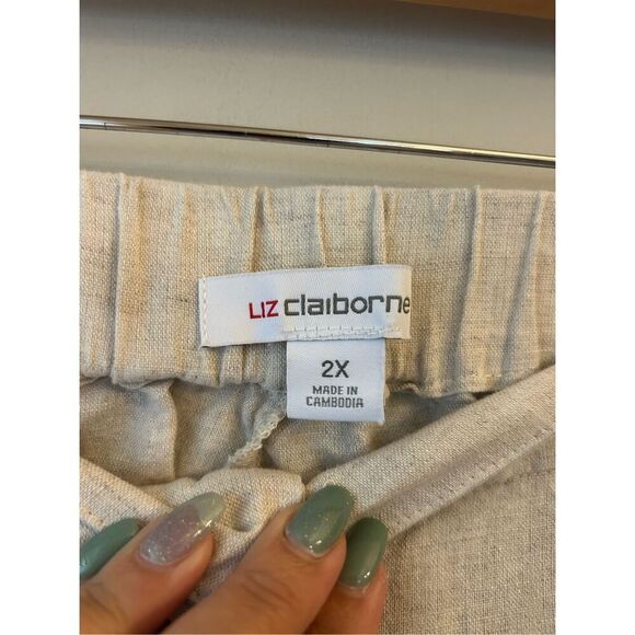 Liz Claiborne Linen Wide-leg Pants sz 2X Neutral minimalist nautical Beachy - Picture 3 of 9